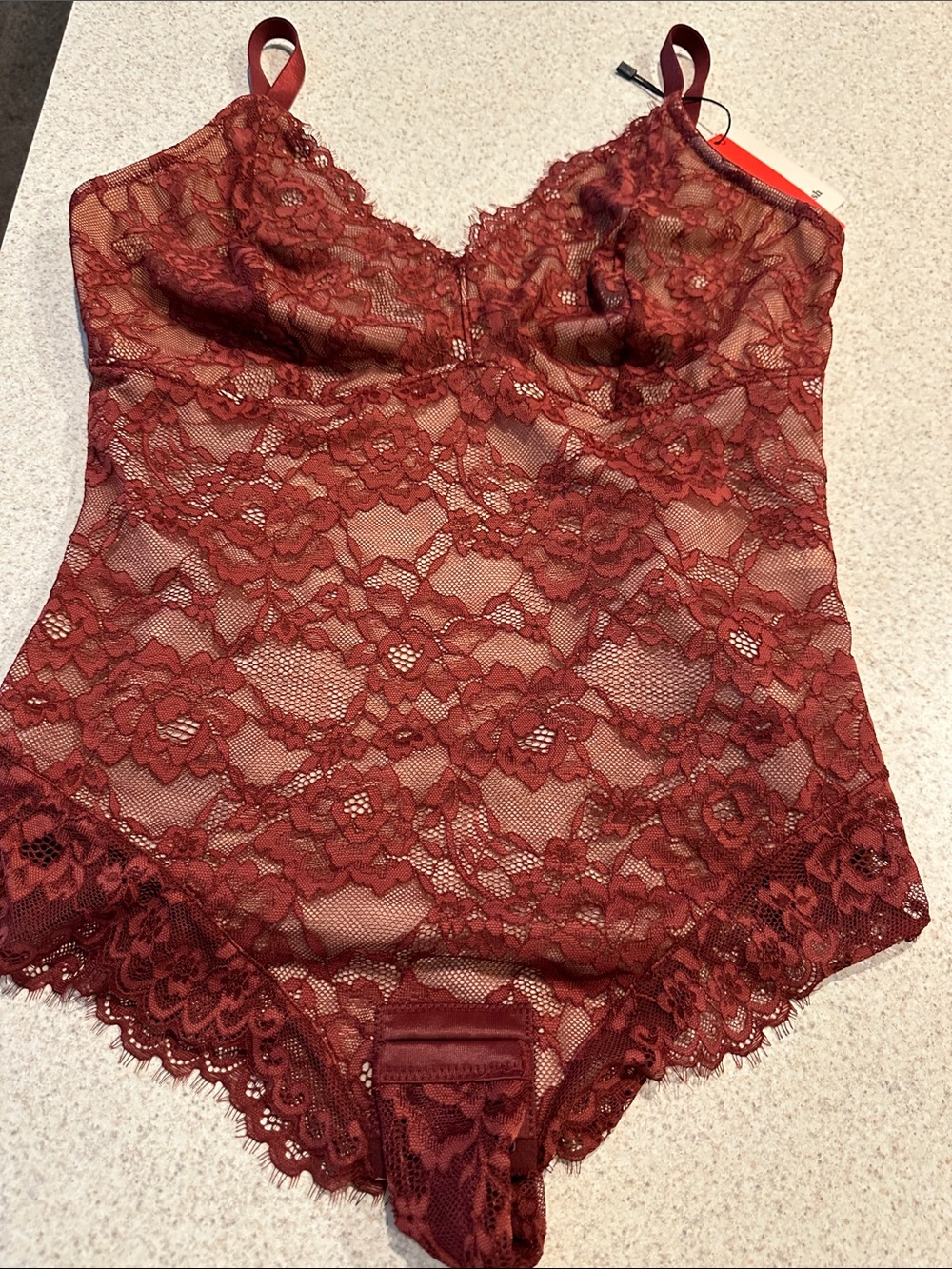Lace Bodysuit Teddy in Deep Burgundy - Women's Intimates